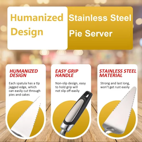 Vista 2 de Juego de 10 espátulas de pizza para tartas, de acero inoxidable, espátula de pizza, cortador de tartas, servidor dentado, tarta de postre con mango