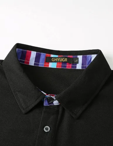Vista 3 de GHYUGR Camisa de golf de manga larga para hombre con botones estilo informal con solapa