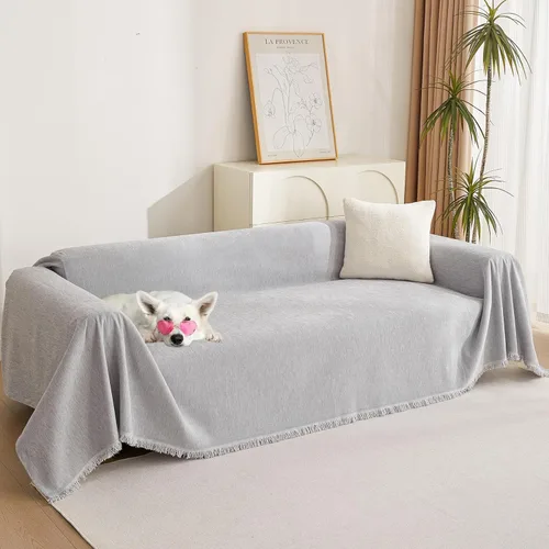 Vista 14 de MYSKY HOME Funda de sofá para perros lavable para sofá biplaza, funda de sofá boho, funda de sofá manta suave gruesa duradera con borlas, funda