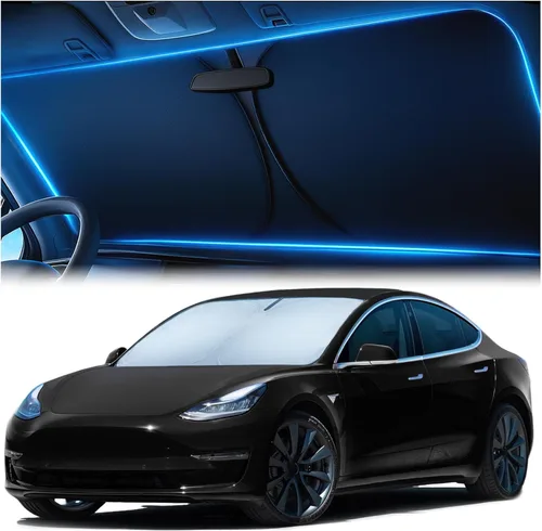 Parasol para parabrisas para Tesla Model 3 y Model Y 2017-2026, innovadora tecnología sin paso de luz, recorte de espejo, bloquea el 99% de los