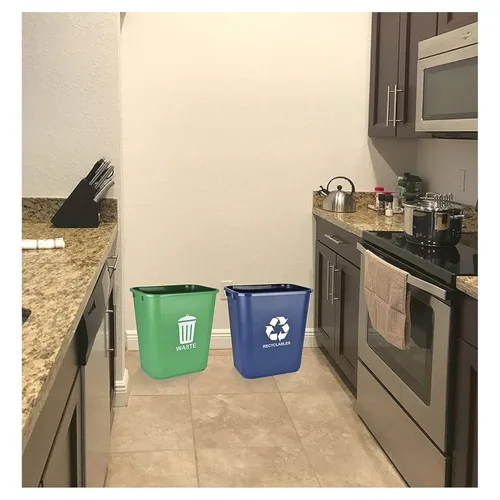 Vista 8 de Acrimet Cubo de basura para reciclaje y residuos, 6.75 galones, 27 cuartos de galón, 24 litros (plástico) (verde y azul) (juego de 2)