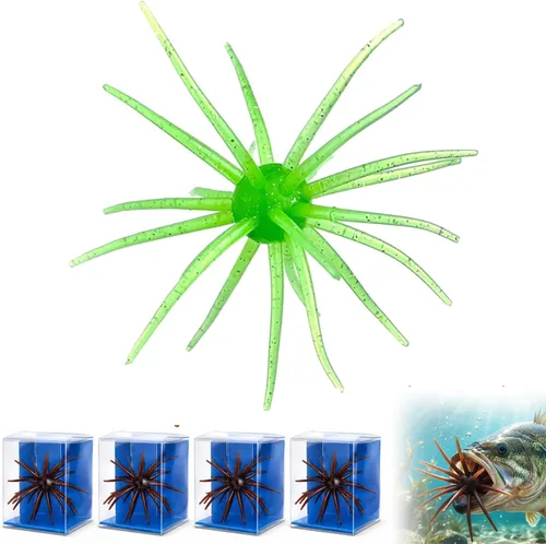 4 cebo de erizo de mar para pesca de lubina, cebos flotantes de plástico suave para erizos, señuelos de criaturas de tentáculos, cebo de lomo para