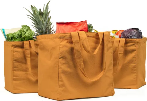 Vista 11 de VeraMia - Juego de 3 bolsas de lona para comestibles XL con bolsillos reales, correa larga para el hombro y asa corta. Resistente, plegable, lavable