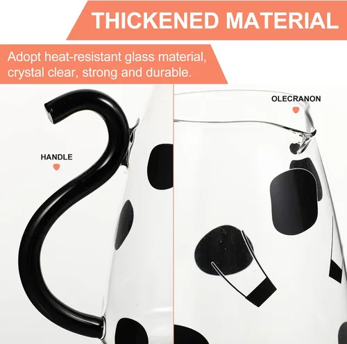 Vista 3 de 1 juego de jarra de vidrio con taza de vidrio, linda jarra de té de vidrio de vaca, jarra de leche, jarra de agua nocturna para bebida