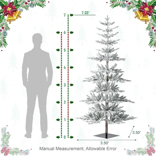 Vista 3 de Glitzhome Árbol de Navidad flocado, árbol de Navidad artificial preiluminado de 7 pies con 400 luces blancas cálidas, abeto de lujo Xmas paisaje