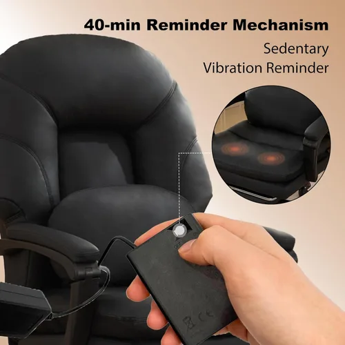Vista 8 de Silla de oficina ergonómica para grandes y altos con soporte lumbar, silla ejecutiva de cuero sintético negro con recordatorio de vibración