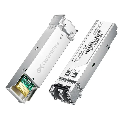 Cable Matters Paquete de 2 módulos transceptores de fibra multimodo 1G 1000BASE-SX SFP a LC, 1.25G, 800 nm, fibra MMP hasta 1,640.4 ft para Cisco,