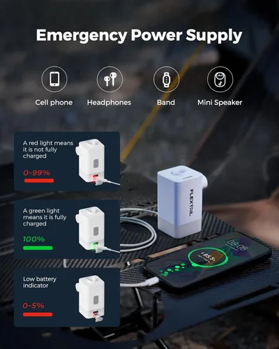Vista 5 de FLEXTAILGEAR Bomba de aire de 4.5 kpa para inflables, bomba de colchón de aire portátil con luz LED, batería recargable de 4800 mAh