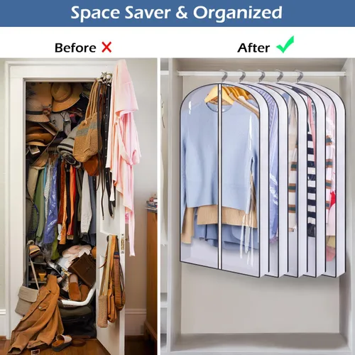 Vista 21 de SLEEPING LAMB Bolsas de ropa con fuelle de 60 pulgadas para almacenamiento de armario, bolsa de vestir transparente para colgar ropa para vestidos