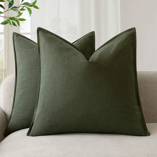 Vista 25 de Foindtower Paquete de 2 fundas de almohada decorativas de lino y liso, funda de cojín decorativa suave, estilo bohemio campestre para silla, sofá