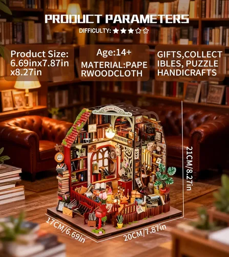 Vista 2 de Spilay Kit de muebles de madera para casa de muñecas en miniatura, de bricolaje, modelo mini hecho a mano con cubierta de polvo y caja de música