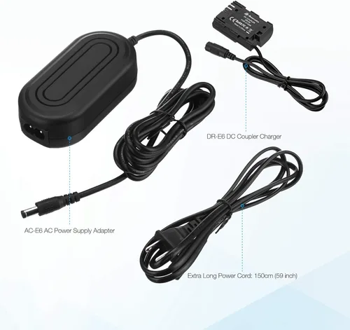 Vista 3 de Powerextra ACK-E6 adaptador de corriente alterna DR-E6 acoplador DC LP-E6 LP-E6N cargador reemplazar batería para Canon EOS 5DS 5DS R 5D Mark II III