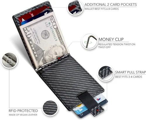 Vista 3 de SERMAN BRANDS Billeteras minimalistas de bolsillo frontal con bloqueo RFID para hombres con clip de dinero, regalo fino