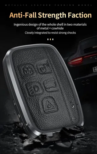 Vista 5 de SANRILY 1 funda para llave Range Rover de cuero de protección completa para Land Rover Discovery Sport LR4 Jaguar sin llave-negro, Negro