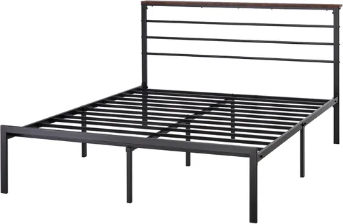 Vista 41 de SHA CERLIN Base de cama tamaño King con estante de cabecera y base de metal resistente, no necesita somier, color marrón