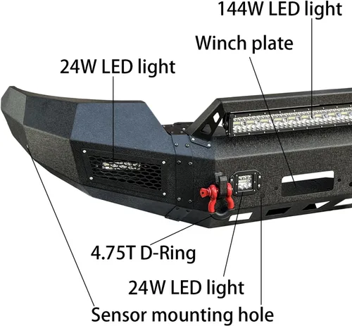 Vista 2 de Parachoques delantero y trasero con textura negra compatible con Ford F150 2004 2005 2006 2007 2008 (excluyendo Raptor y Ecoboost) con placa