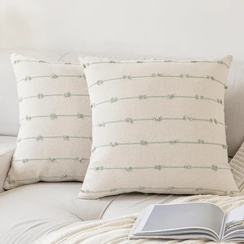 Vista 8 de YEENAASY Fundas de Cojines Decorativos Boho 16x16 Juego de 2 Modernas Estilo Granja Funda de Cojín Decorativa con Mechones Fundas de Almohadas