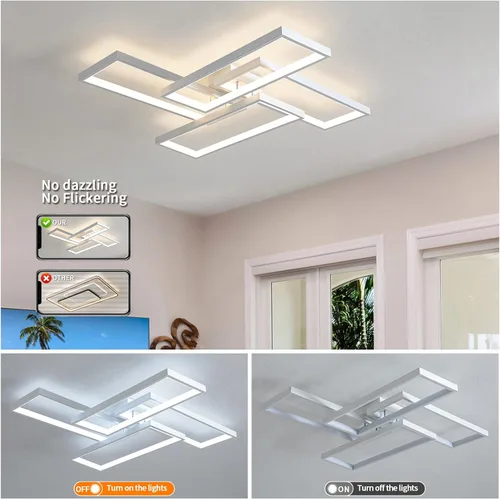 Vista 7 de Shine LUEST Moderna lámpara LED de techo, luz de techo empotrada blanca regulable de 26 pulgadas, luces de dormitorio para techo con control remoto