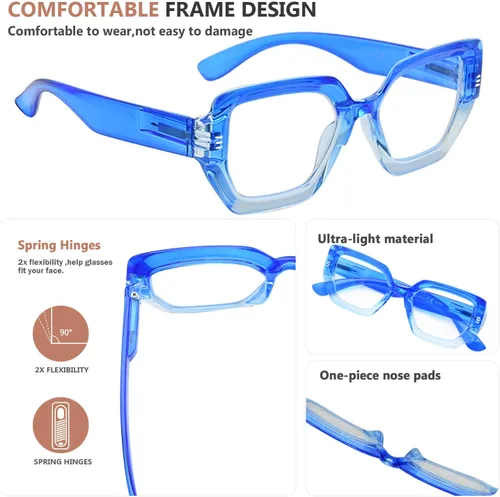 Vista 4 de Eyekepper Gafas de lectura de marco grande para mujeres - lectores de moda - Azul +0.50