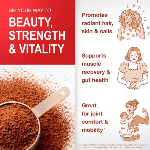 Vista 3 de Mama Natural Polvo de proteína de colágeno múltiple de chocolate caliente, hecho con cacao orgánico, tipos 1, 2, 3, 4, 5, 10 péptidos de colágeno