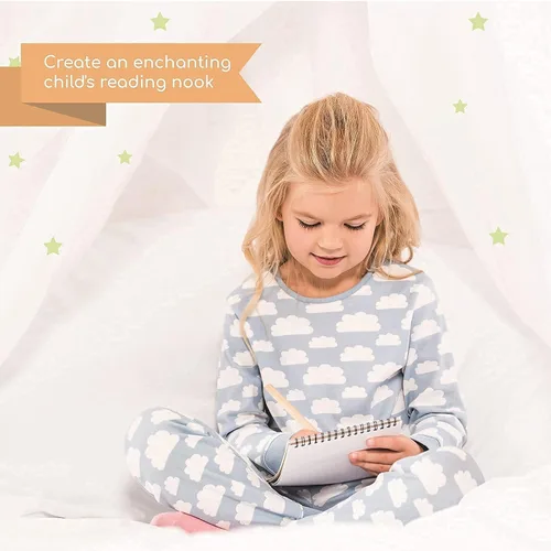 Vista 6 de Bollepo Toldo de cama blanco y morado para niñas con estrellas brillantes – Decoración de habitación de red de cuna de princesa Cortinas de cama