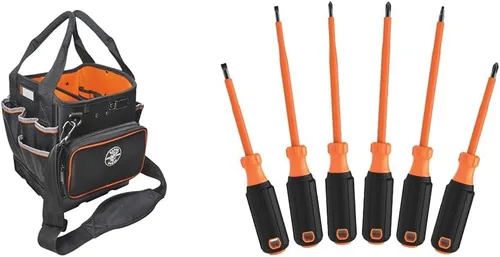 Vista 8 de Klein Tools 55419SP-14 Bolsa de herramientas con correa para el hombro tiene 14 bolsillos para almacenamiento de herramientas, puede adaptarse a