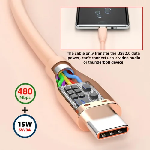 Vista 5 de chenyang USB A to C Silicone Cable,USB 2.0 Type C PD 15W Fast Charge Data Extension Cable Compatible with iPhone 15 Black 3.28FT/1.0M