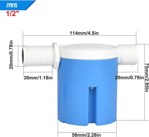 Vista 4 de Válvula de flotador incorporada incorporada de entrada lateral de 1/2", utilizada en piscinas, tanques de ganado, acuicultura, acuarios (JYN-15)