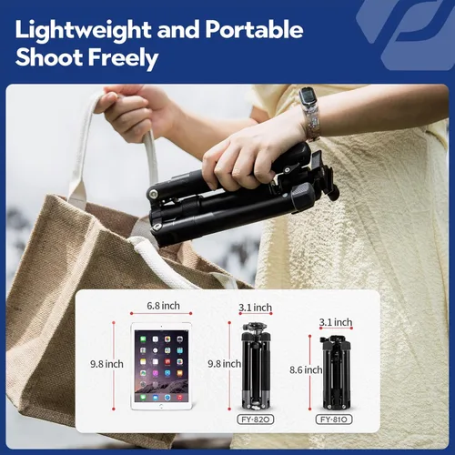 Vista 2 de Fotopro Mini trípode, trípode de viaje compacto y ligero de 60 pulgadas con cabeza de bola de 360 grados, soporte para teléfono desmontable para Gris