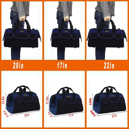 Vista 5 de FASTECH Bolsa de herramientas resistente de 20 pulgadas con boca ancha para almacenamiento de herramientas, transportador y organizador, bolsa