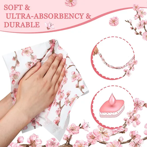 Vista 5 de Estune 200 servilletas de 2 capas desechables de papel con flores de papel para cena, servilletas de mano para baño, tocador, boda, vacaciones