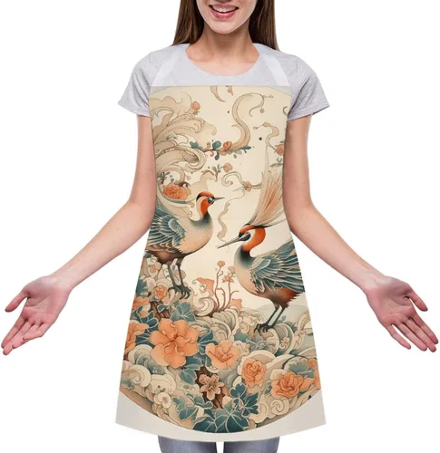 Vista 3 de MUSM Apron for Adults - 27.6 X 31.5 Inch, Heavy-Duty Polyester Aprons with Two Large Pockets, Waterproof Painted Bird Pattern Kitchen Apron for
