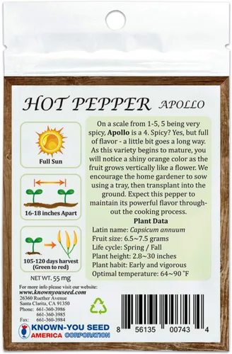 Vista 2 de Non-GMO, Untreated Seeds, F1 Hybrid Hot Pepper Seeds, Variety: Apollo