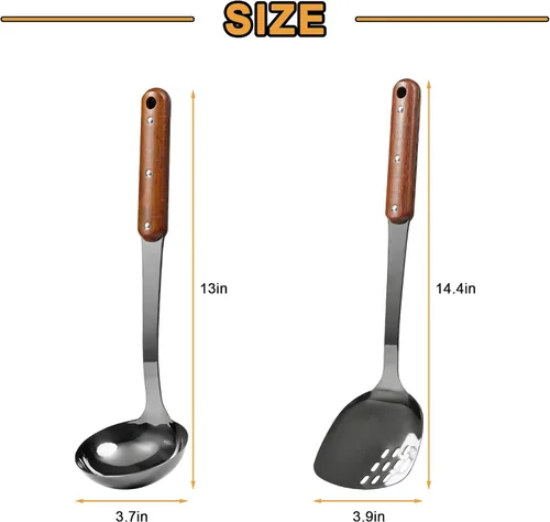 Vista 3 de FJNATINH Espátula y Cucharón de Wok de Acero Inoxidable, Juego de Utensilios de Cocina de Metal con Acabado Espejo, Accesorios de Wok con Mango