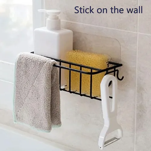Vista 5 de Multifunctional 3-in-1 Self Adhesive Sponge Holder for Kitchen Sink Caddy and Organizer Rack Storage Shelves Accessories No Drilling Place for