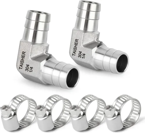 Vista 98 de TAISHER 1 PIEZA Accesorio de Manguera Codo de Acero Inoxidable 304 de 90 Grados - Púa de 1" x Púa de 1" para Combustible/Aire/Líquido/Gas con 2