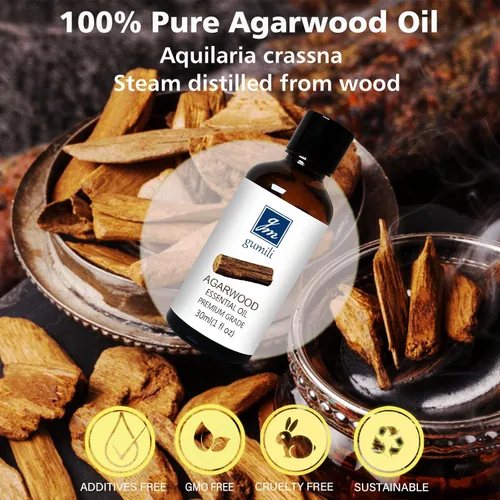 Vista 3 de GM Gumili Aceite esencial de madera de agar, aceite puro de argawood Oud para aromaterapia, meditación, 1.0 fl oz/ 1 oz