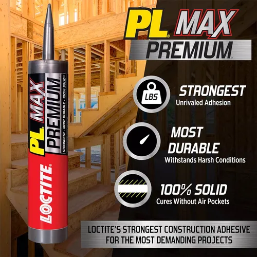 Vista 4 de Loctite PL Premium Max Adhesivo de construcción, cartucho de 9 onzas líquidas, 1 paquete, pegamento de construcción versátil para madera, hormigón