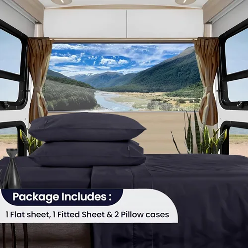 Vista 2 de SGI Bedding - Juego de sábanas de lujo para RV King de SGI, 100 % algodón egipcio suave, colección clásica, para colchón RV King de 72x80 pulgadas