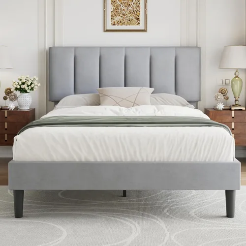 Vista 65 de VECELO - Base de cama tamaño individual con cabecera tapizada, plataforma con soporte de listones de madera de alta resistencia, no necesita somier