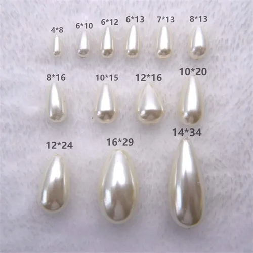 Vista 2 de Cuentas de perlas de imitación, cuentas de joyería de perlas de plástico blanco con agujero recto en forma de gota, cuentas de imitación de perlas