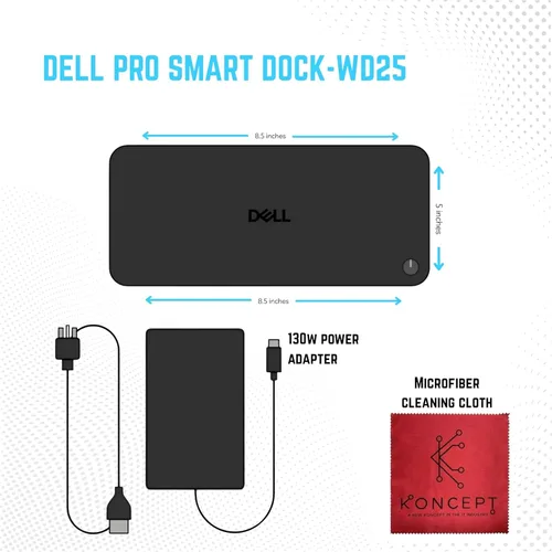 Vista 8 de Estación de acoplamiento Dell WD25 USB-C con alimentación de 100W, pantalla dual HDMI/DP, LAN 2.5GbE y cable USB-C – Garantía de 3 años
