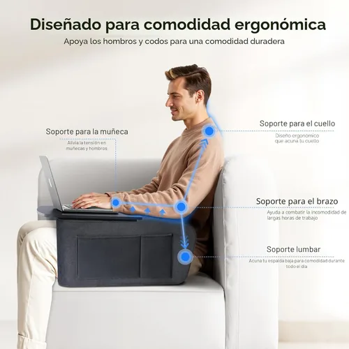 Vista 3 de Escritorio de regazo para adultos con reposabrazos, soporte ergonómico de almohada para computadora portátil para cama, sofá, suelo, mesa grande