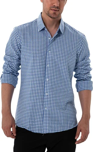 Vista 2 de Camisas a cuadros con botones para hombre, ajuste regular, manga larga, camisas de negocios casuales