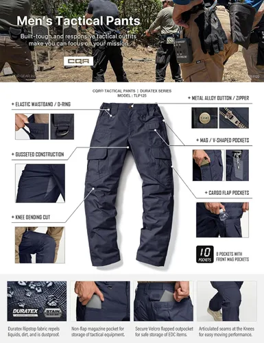 Vista 4 de CQR Men's Tactical Pants, Water Resistant Ripstop Cargo Pants, Lightweight EDC Work Hiking Pants, Outdoor Apparel