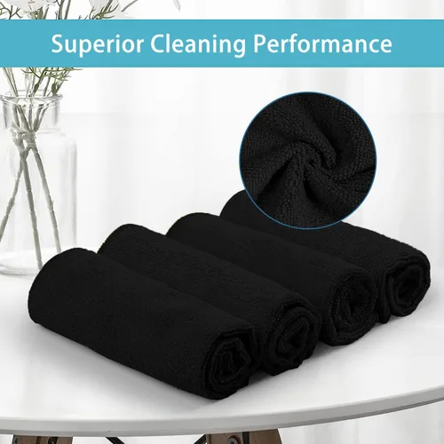 Vista 2 de HOMEXCEL Paño de limpieza de microfibra negro, paquete de 8 paños de limpieza para cocina, sin pelusa, sin rayones, altamente absorbentes