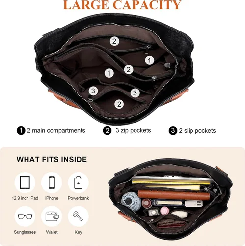 Vista 5 de Over Earth Bolsos de cuero genuino para mujer, bolsos de hombro Hobo, bolso de mano para mujer