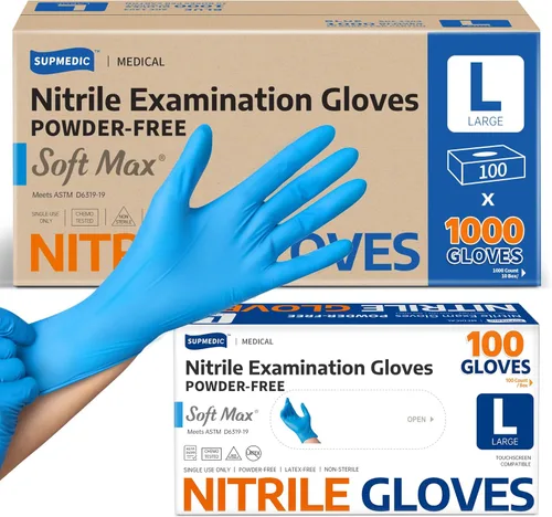 Supmedic Medical Soft Max™ Nitrile Exam Gloves, 1000 Pcs Latex-Free Powder-Free Food Safe Clean Cooking Disposable Glove Blue