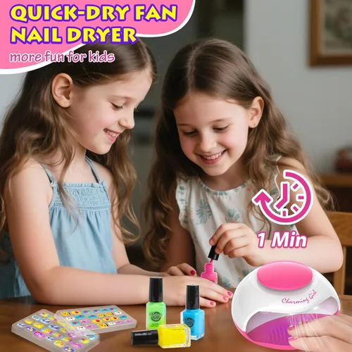 Vista 2 de Juego de esmaltes de uñas para niñas con kit de sellado de gemas para el cabello, kit de arte de uñas para niños de 7 a 12 años - Cosas geniales