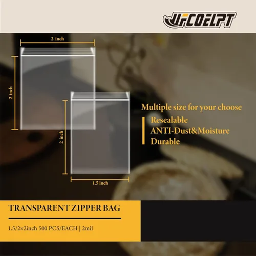 Vista 2 de Bolsas transparentes pequeñas con cremallera, 1000 unidades (1.5 x 2 pulgadas y 2 x 2 pulgadas cada una de 500), bolsas de plástico con cierre